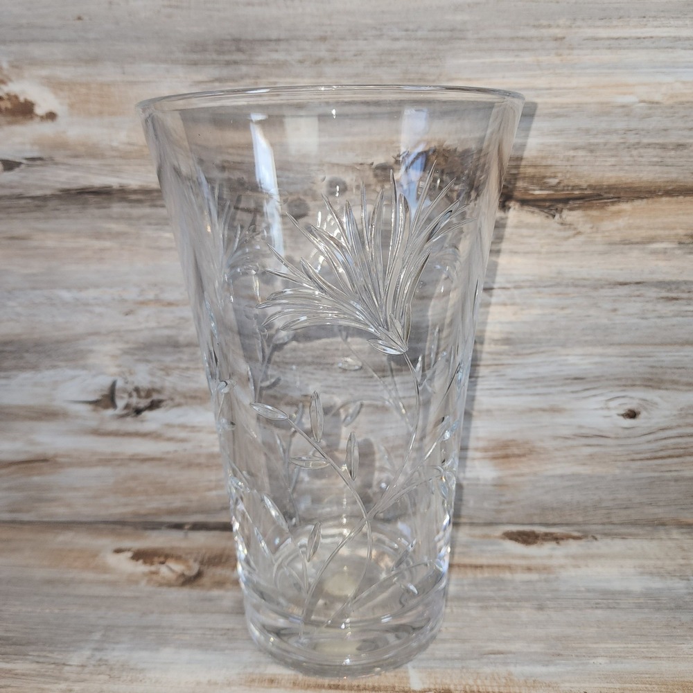 Cristal JG Durand France 24% Lead Crystal Floral Etched Vase 8 Inch